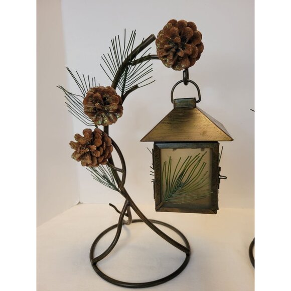 Rustic Pinecones Metal Pine Needles Lantern Tea Light Candle Holders Cabin Decor - Picture 9 of 14